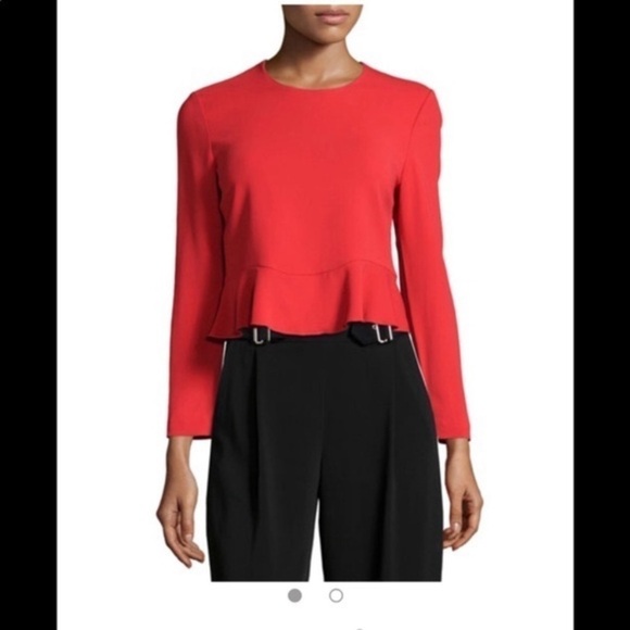 A.L.C. Women’s Ann Peplum Blouse Red Size 0 3/4 Sleeve Workwear Business Top - Picture 1 of 7